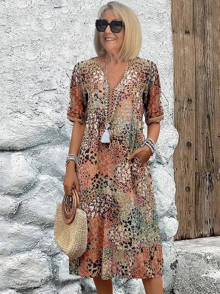 Priya | Elegant Floral Midi Dress with Belly Coverage