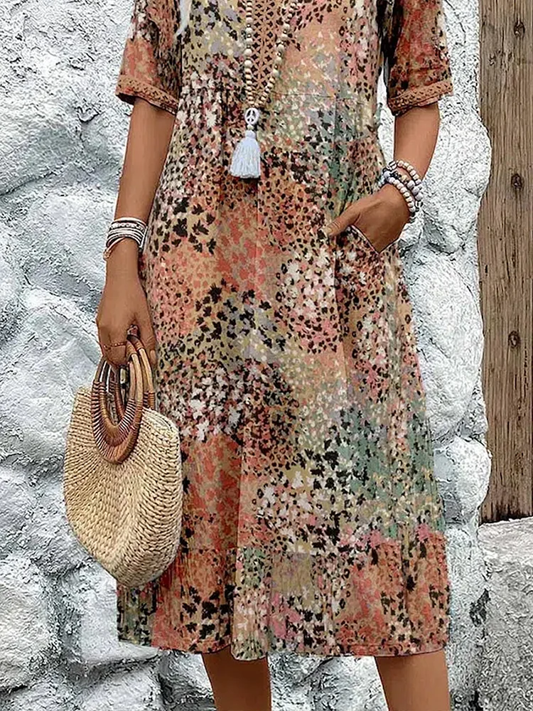Priya | Elegant Floral Midi Dress with Belly Coverage