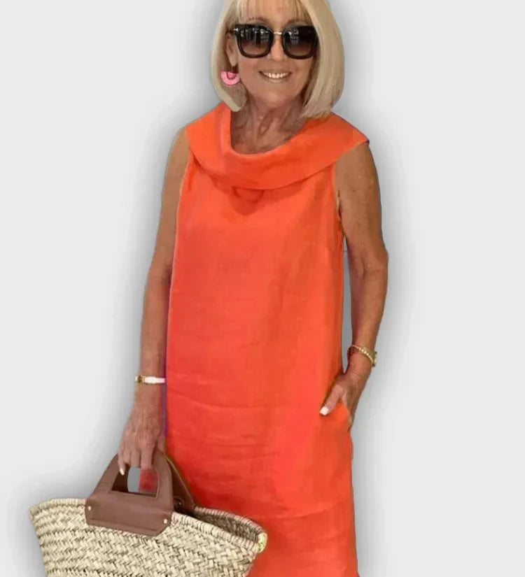 Sleeveless A-line Dresses with Round Collar