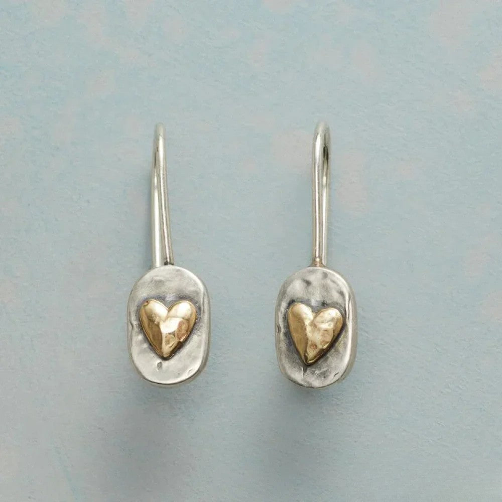 Vintage Silver Earrings with a Gold Heart