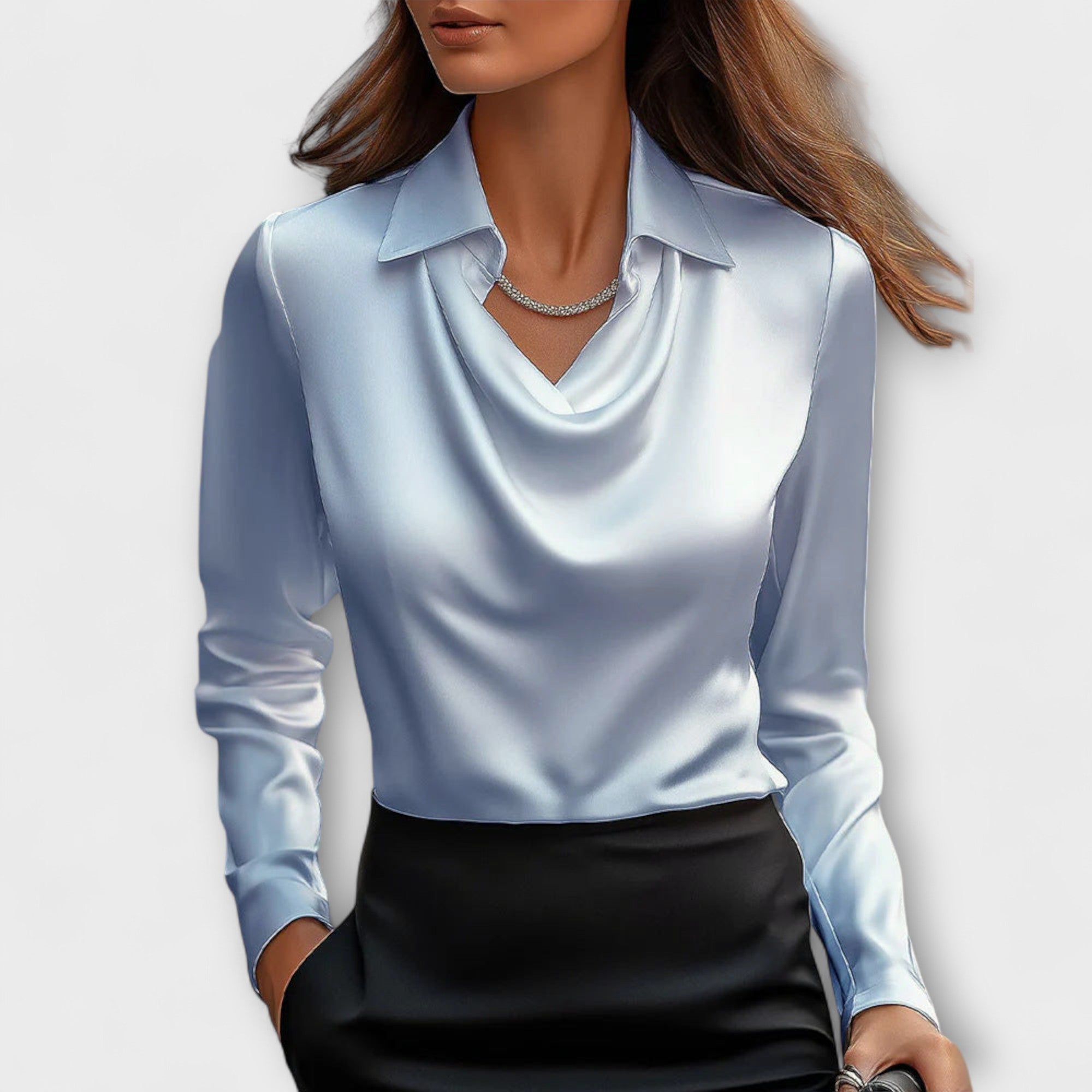 Shiny White Shirt with Pleated Collar