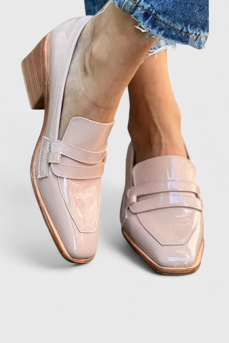Sasha Shiny Pink Leather Mules with Square Toe and High Heel