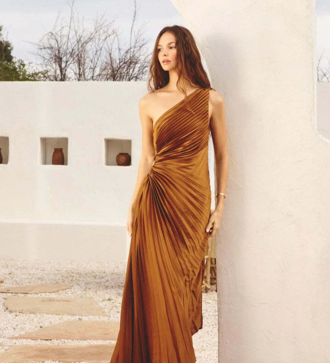 Sylviana - One Shoulder Pleated Midi Dress