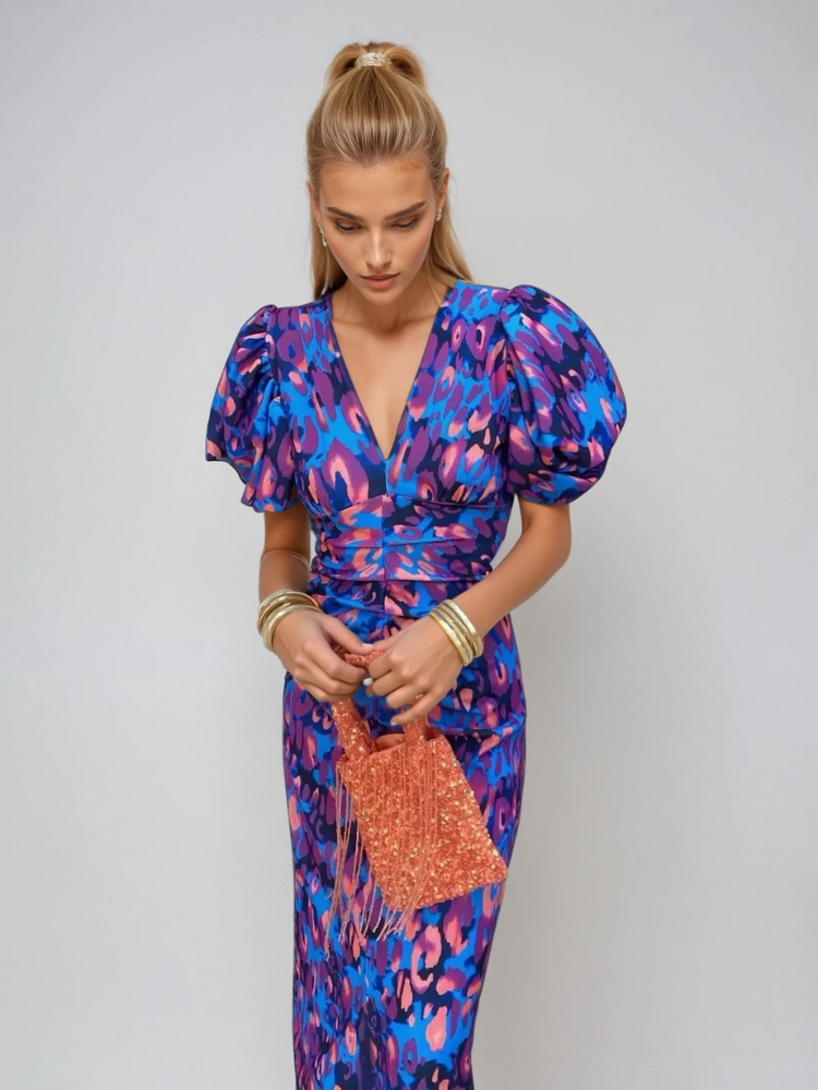 Ariel - Colorful Midi Dress with Rolled Sleeves