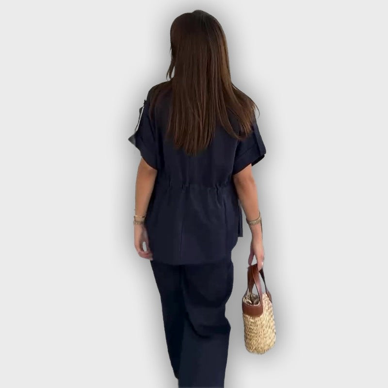 Casual Work Set for Women with Adjustable Drawstring