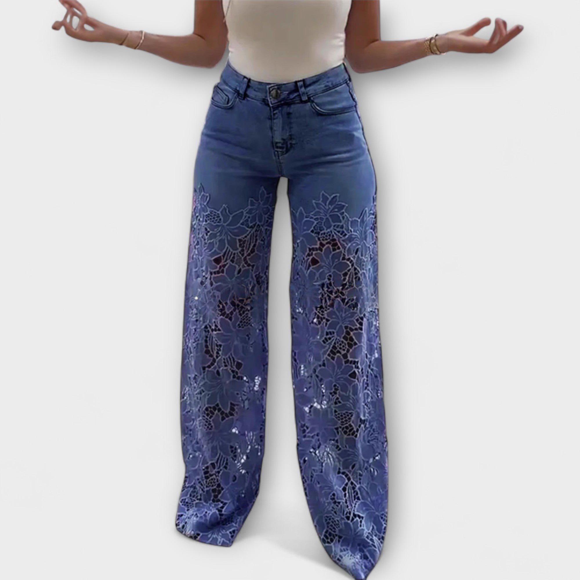 Patchwork Jeans with Lace