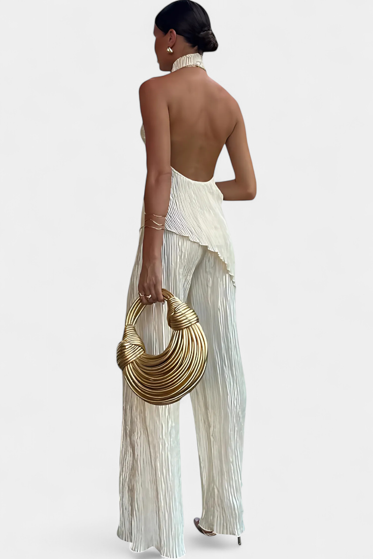 Elegant Pillarika Set with Asymmetric Top and Flowing Pants