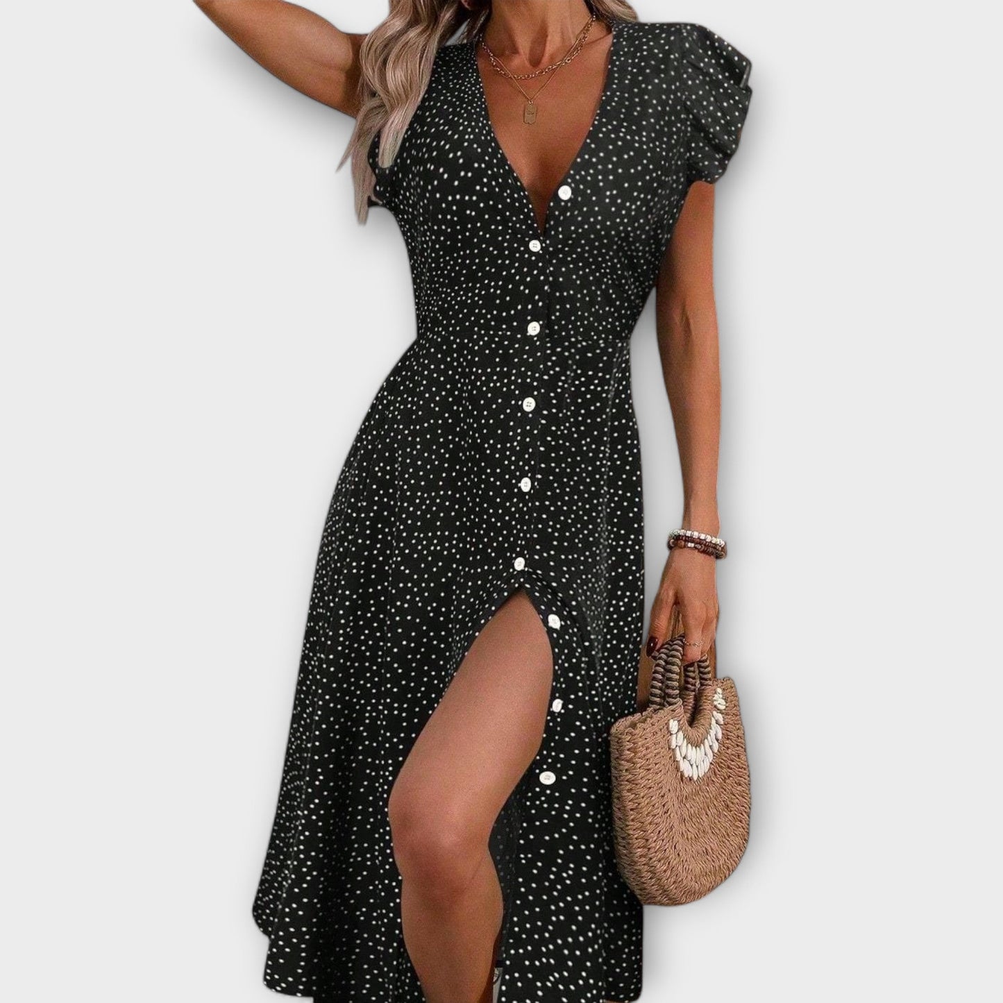 Elegant Midi Dress with Polka Dots