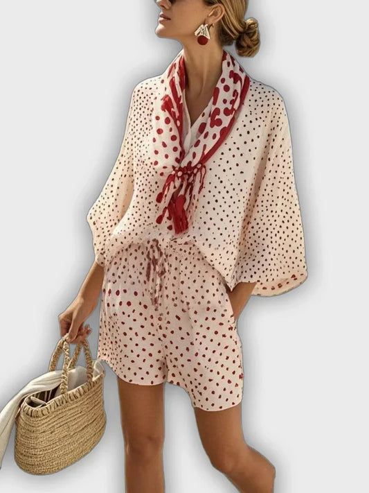 Polka Dot Summer Set with Shorts and Scarf