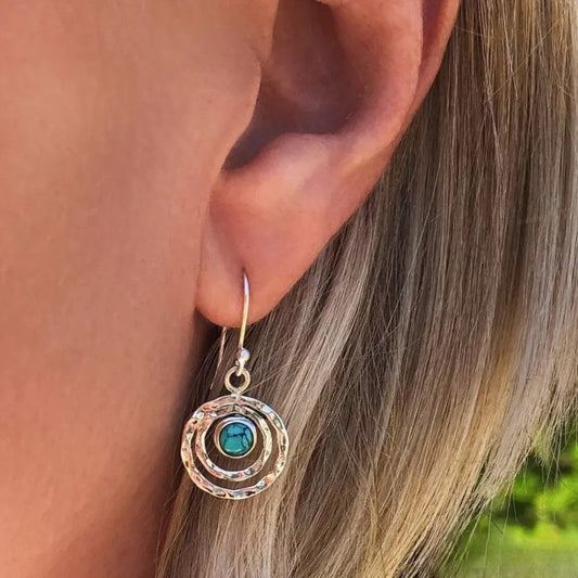 Boho Saturn Earrings with Turquoise Stone in Silver and Gold