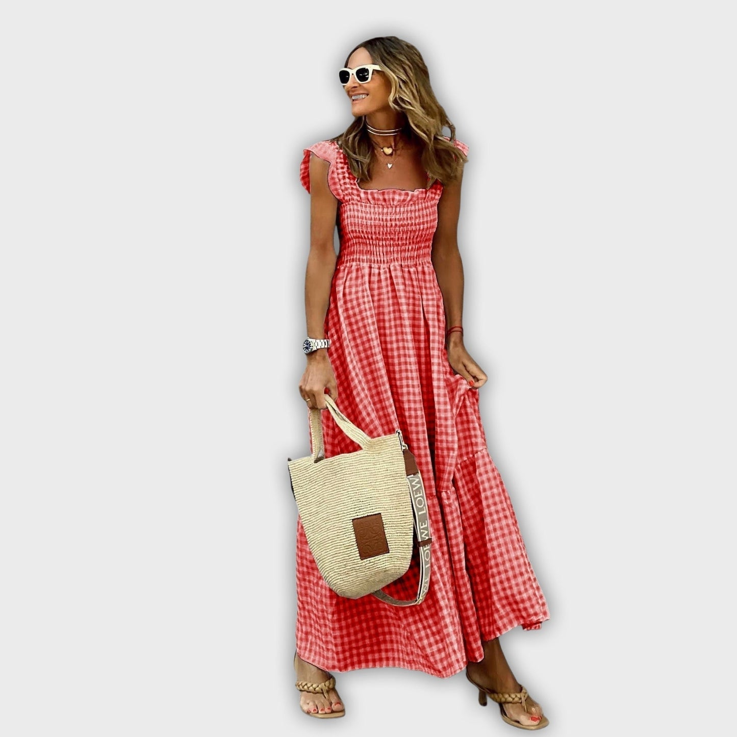 Maxi Dress with Loose Sleeves and Polka Dots