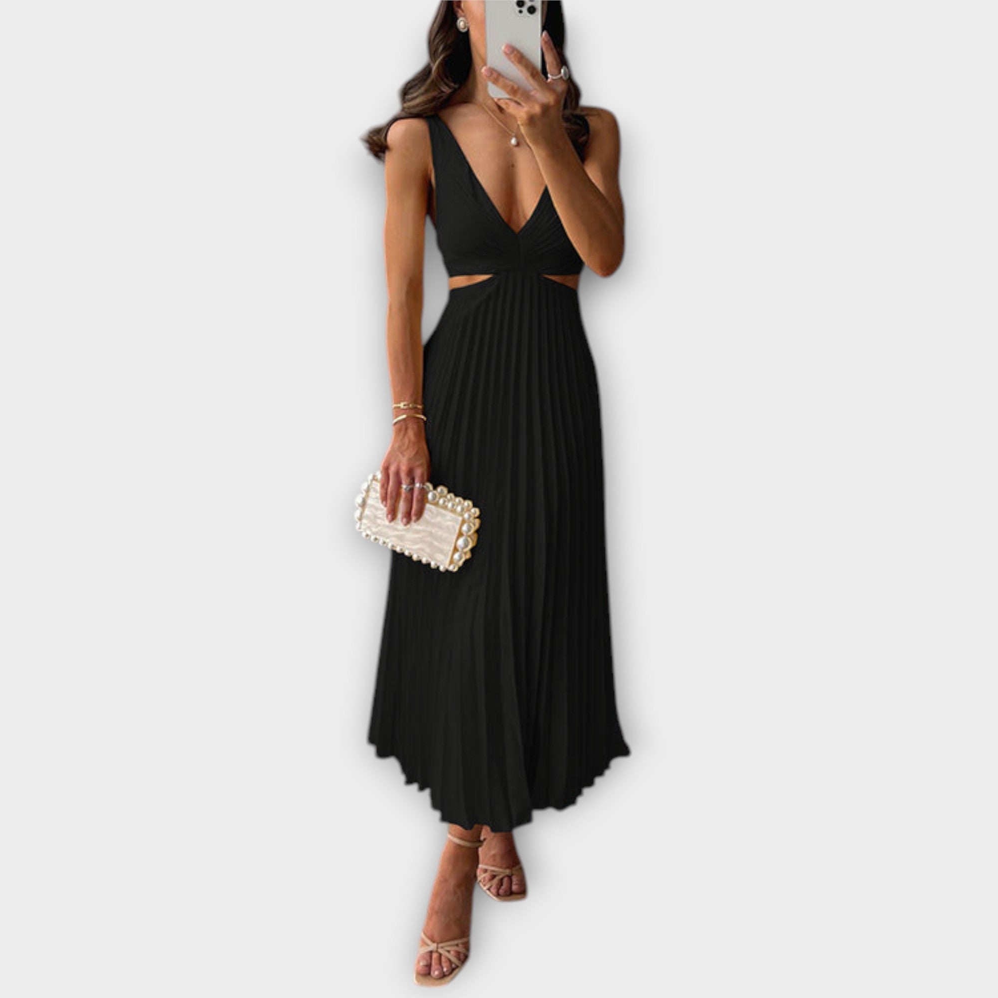 Elegant Mid-Length Evening Dress with Pleats
