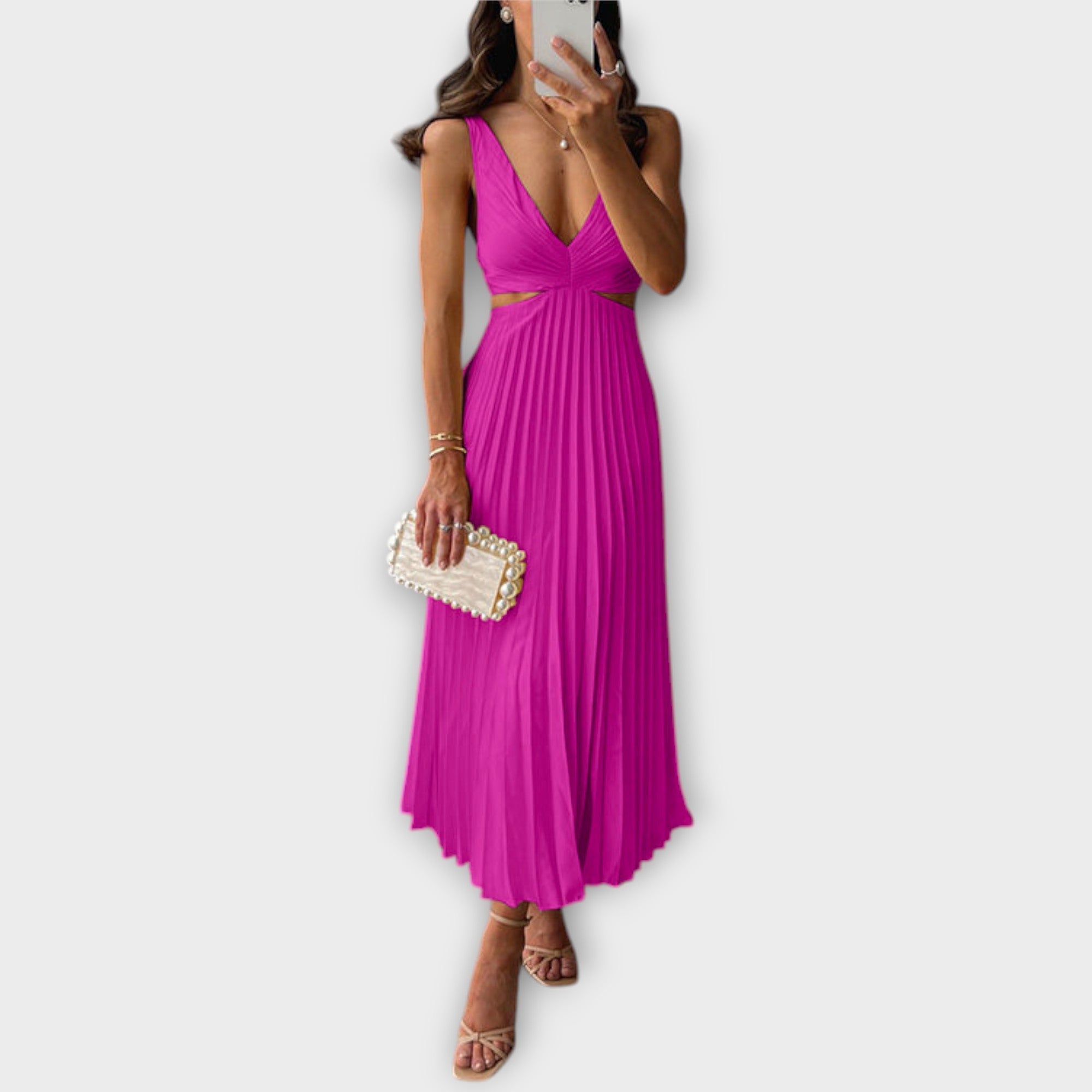 Elegant Mid-Length Evening Dress with Pleats