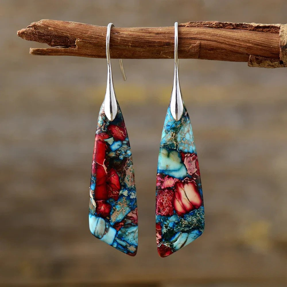 Retro Earrings with Colorful Gemstones