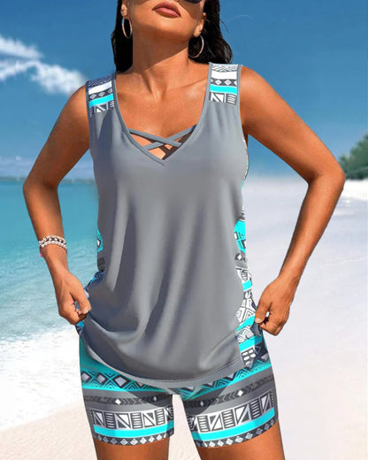 Soline | Tankini with Geometric Print and V-Neck Exposure