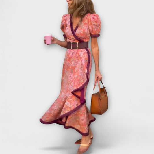 Elegant Pink Maxi Dresses with Short Sleeves