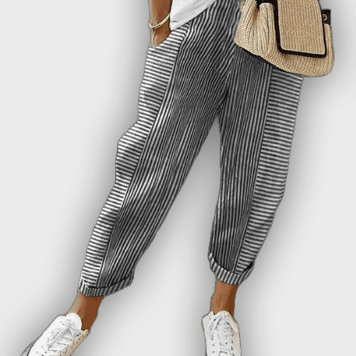 Laura Striped Summer Pants with Elastic Waist