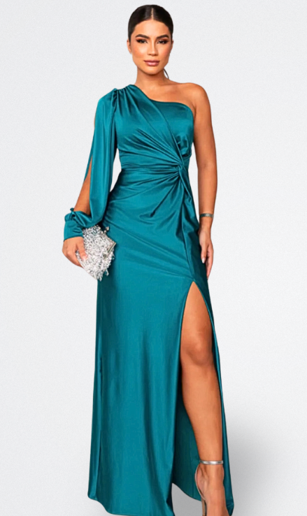 Val | Satin Dress with One Sleeve