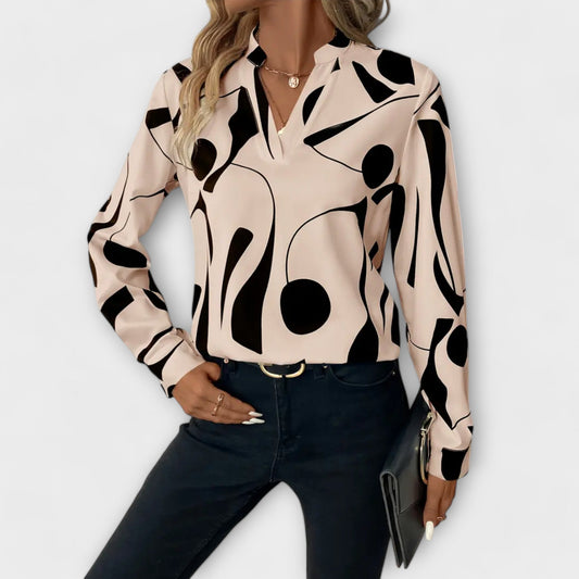 Elegant Long Sleeve V-Shaped Shirt with Geometric Pattern