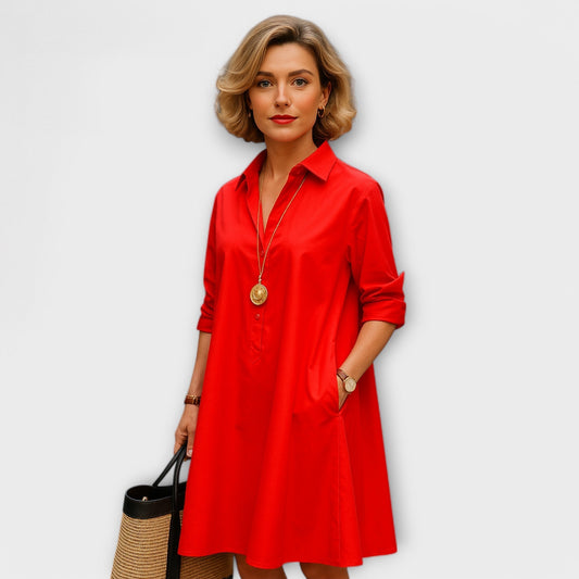 Modern Shirt Dress with Collar and 3/4 Sleeves