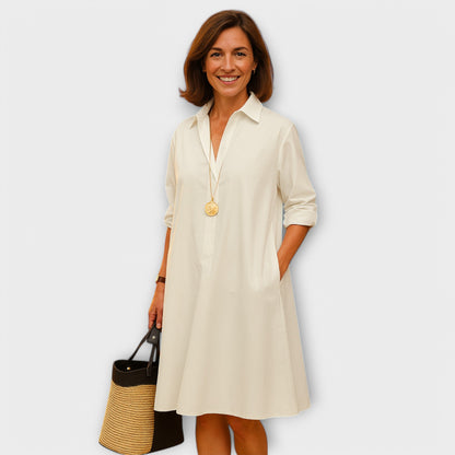 Modern Shirt Dress with Collar and 3/4 Sleeves