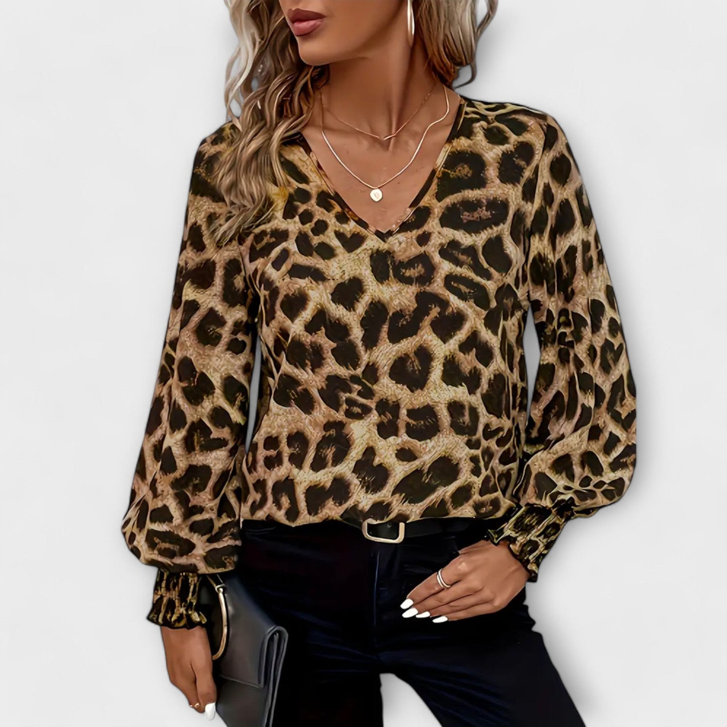 Elegant Tiger Print V-Neck Shirt