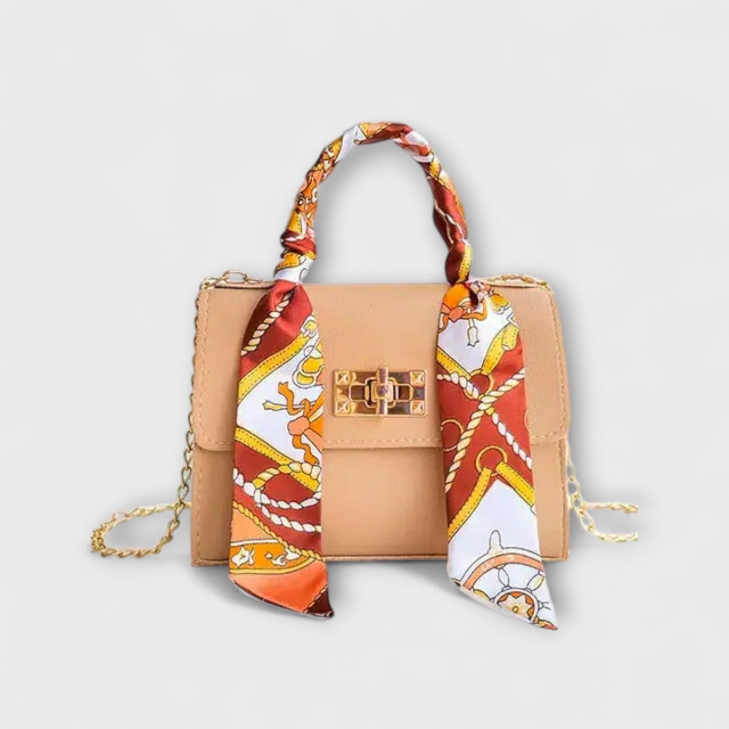 Elegant Brown Leather Handbag with Gold Closure