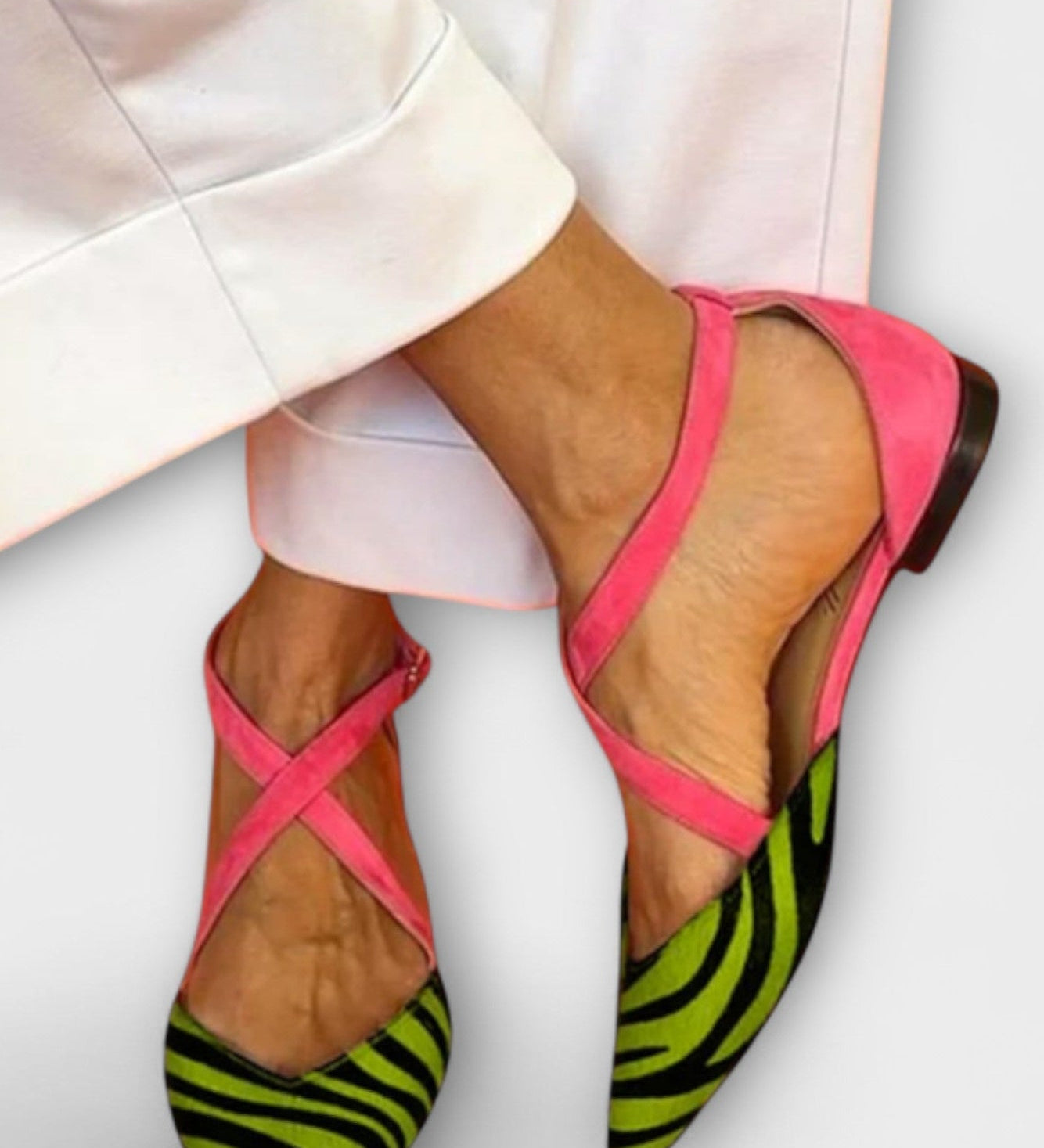 Ballet Flats with Zebra Print and Crisscross Straps