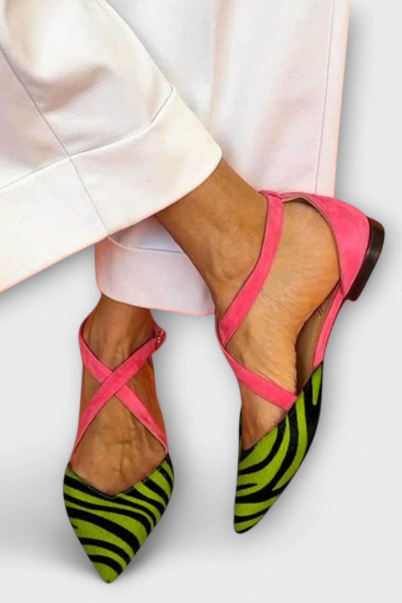 Ballet Flats with Zebra Print and Crisscross Straps