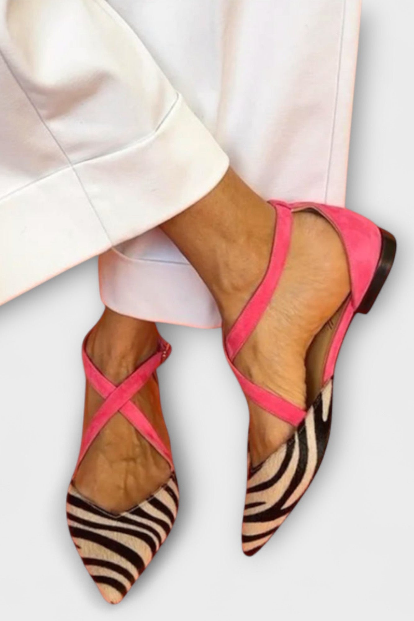 Ballet Flats with Zebra Print and Crisscross Straps