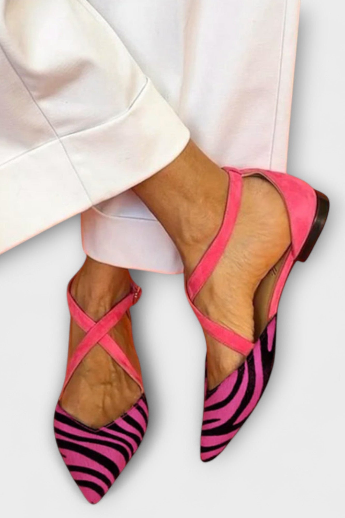 Ballet Flats with Zebra Print and Crisscross Straps