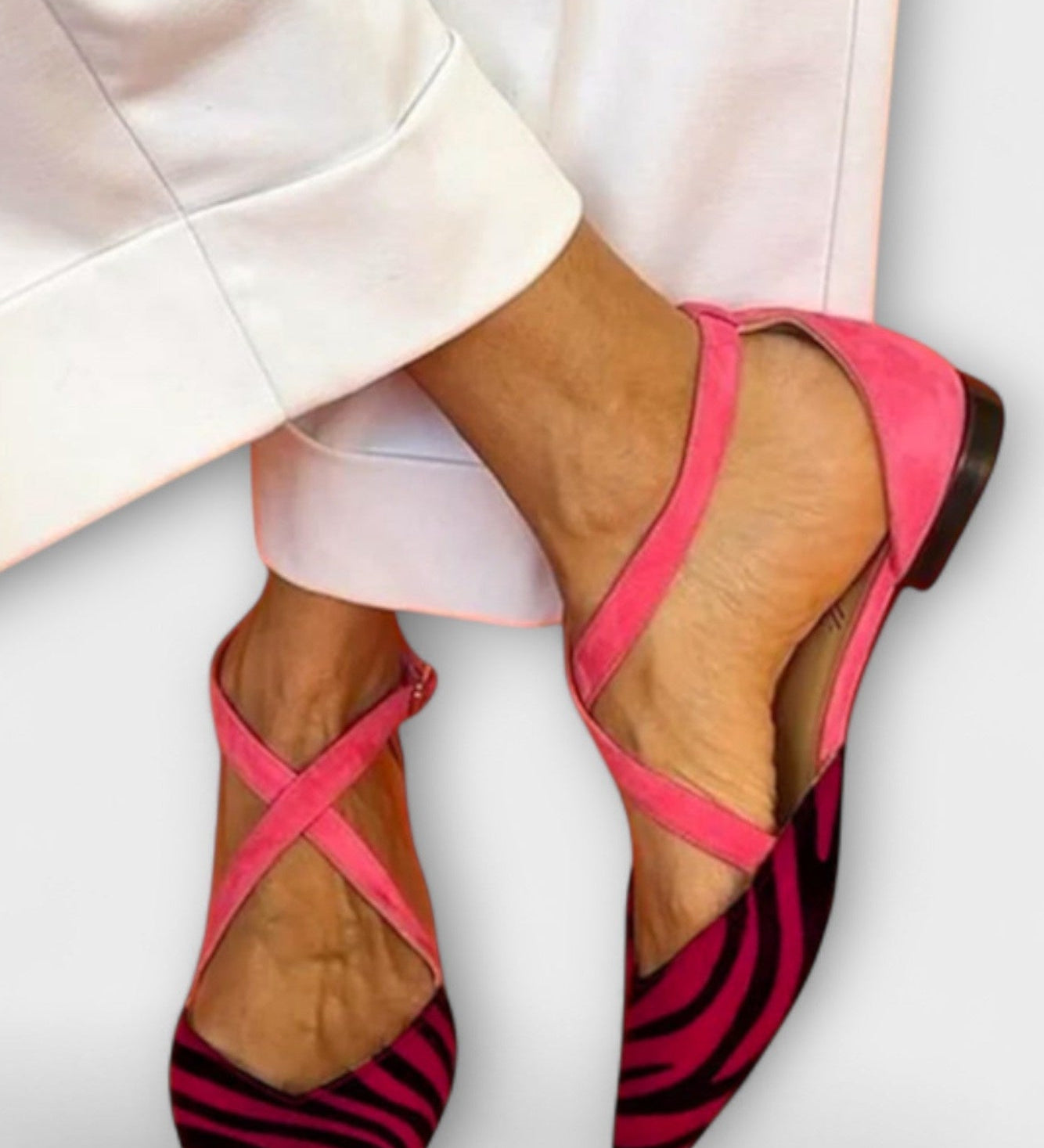 Ballet Flats with Zebra Print and Crisscross Straps