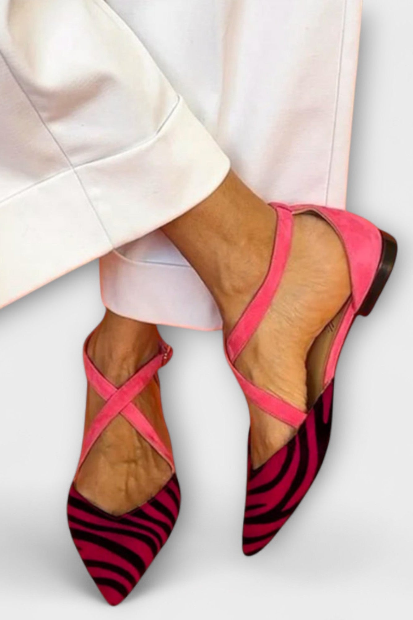 Ballet Flats with Zebra Print and Crisscross Straps