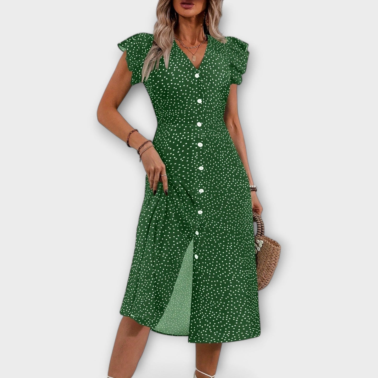 Elegant Midi Dress with Polka Dots