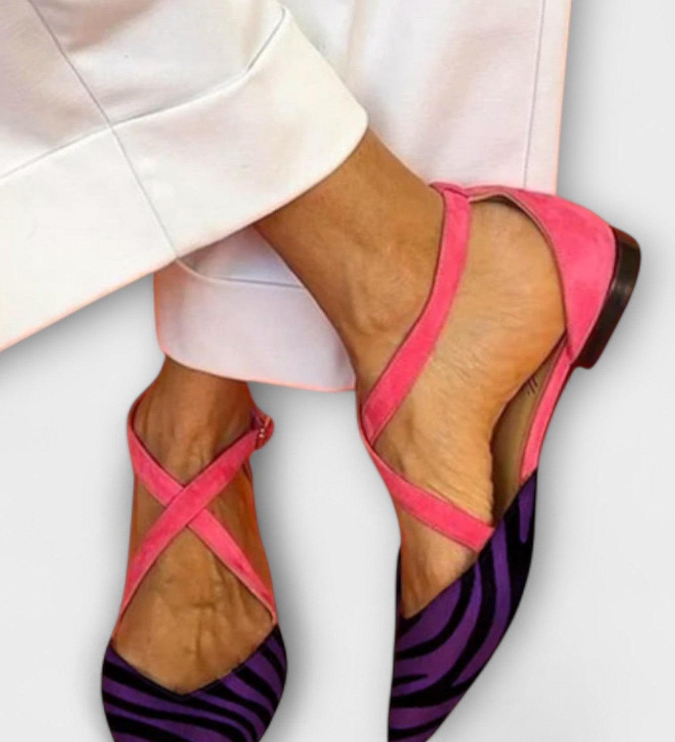 Ballet Flats with Zebra Print and Crisscross Straps