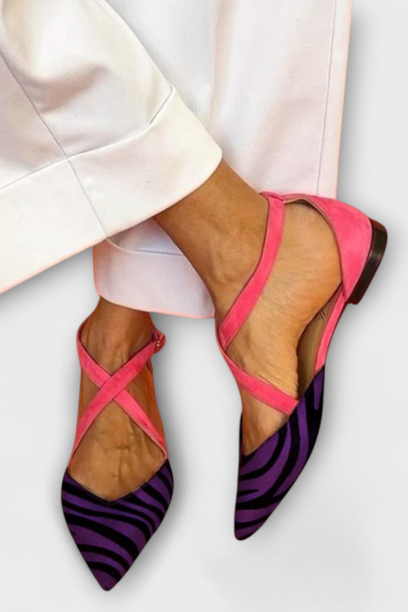 Ballet Flats with Zebra Print and Crisscross Straps