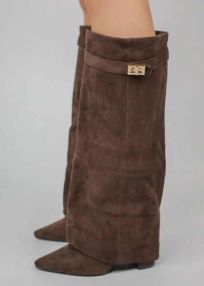 Knee-High Sweater Boots - Beige