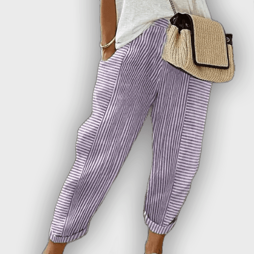Laura Striped Summer Pants with Elastic Waist