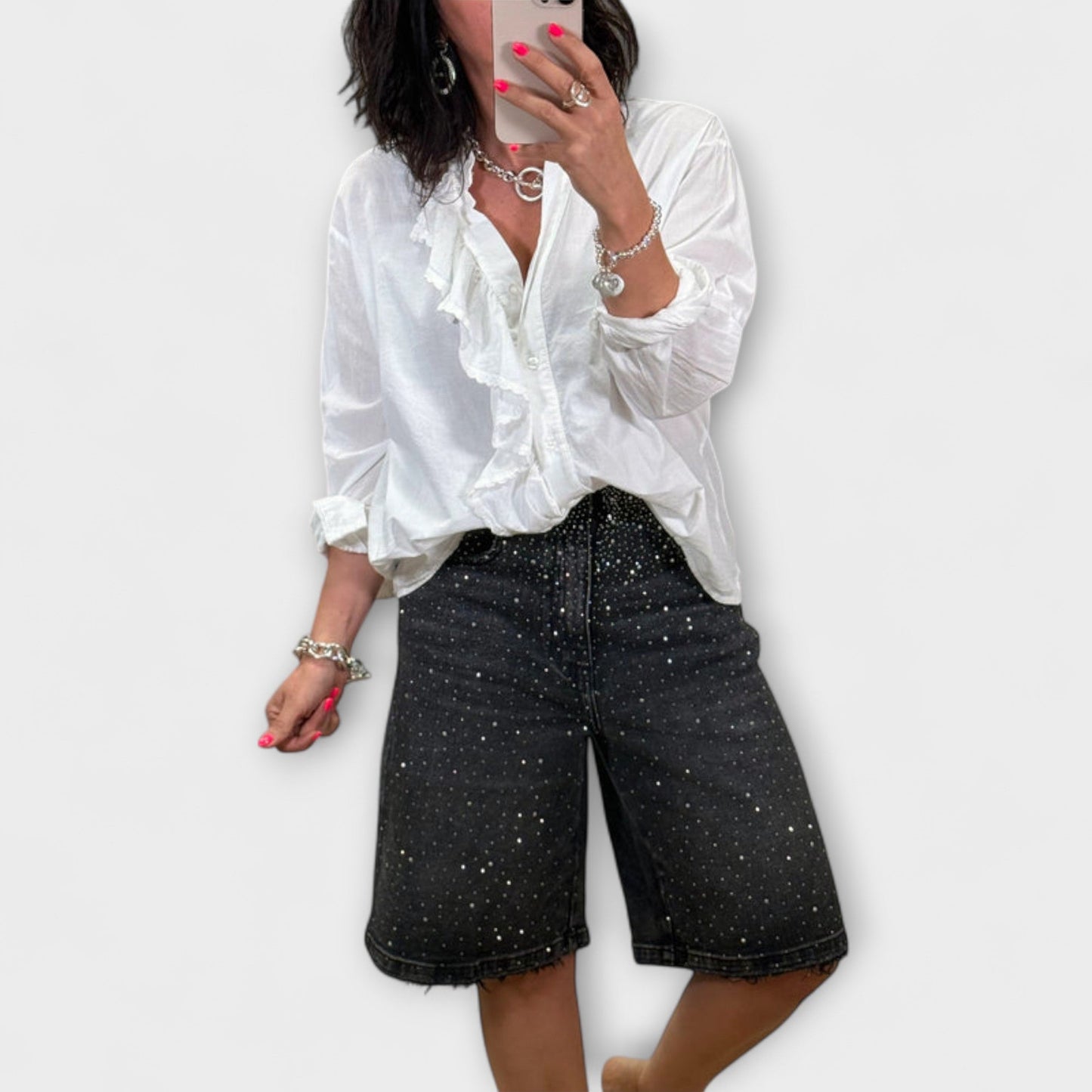 Bermuda Shorts with Swarovski Decorations