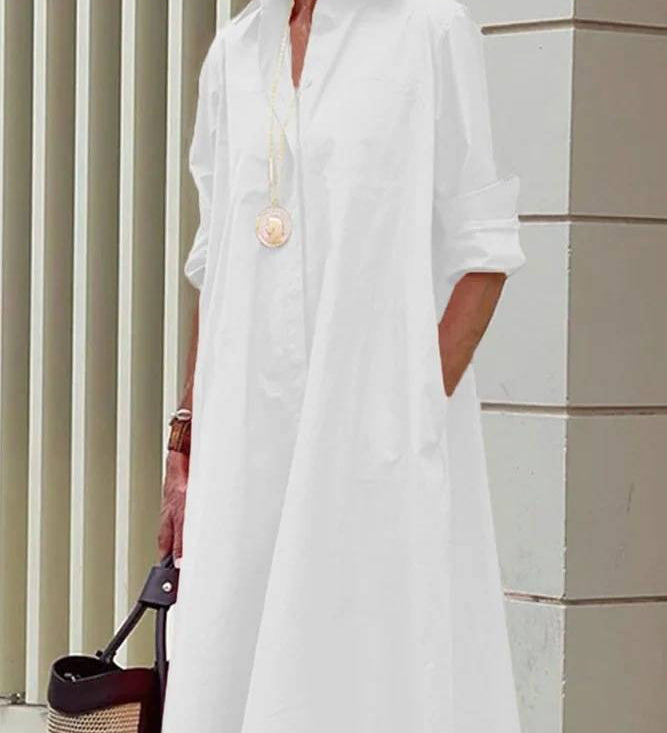Modern Shirt Dress with Collar and 3/4 Sleeves