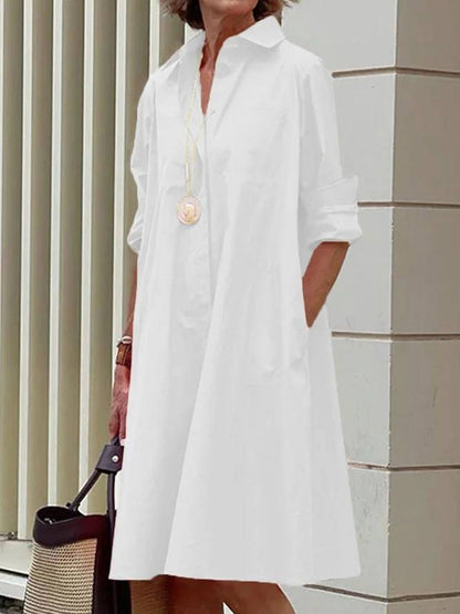 Modern Shirt Dress with Collar and 3/4 Sleeves