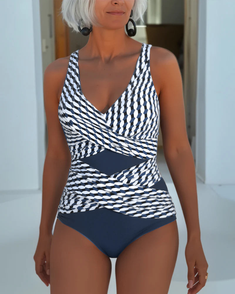 Swimsuit with Cross-Cutouts for a Relaxed Vacation Style