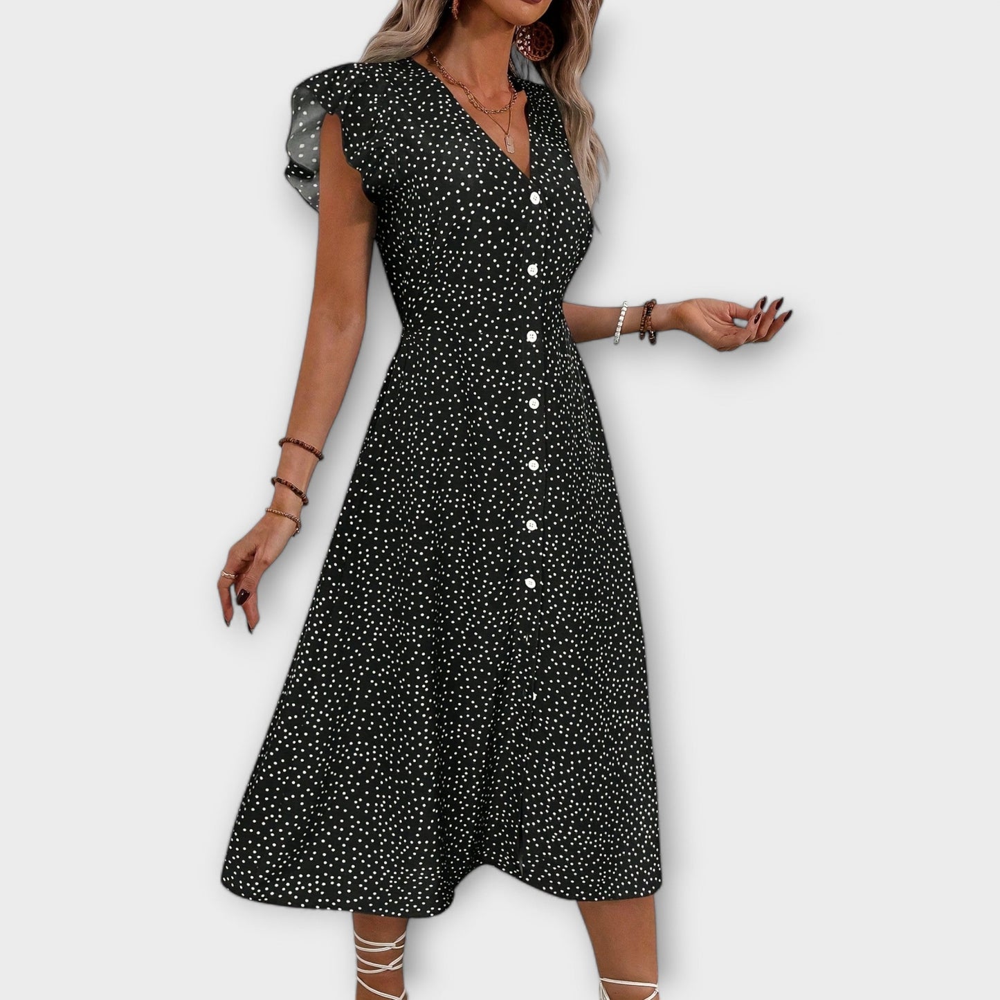 Elegant Midi Dress with Polka Dots