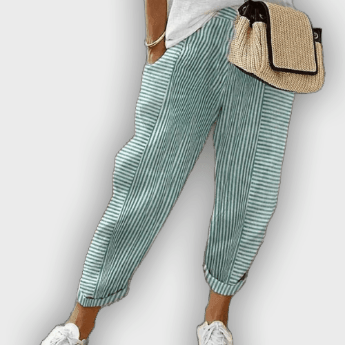 Laura Striped Summer Pants with Elastic Waist