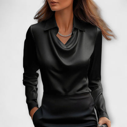 Shiny White Shirt with Pleated Collar