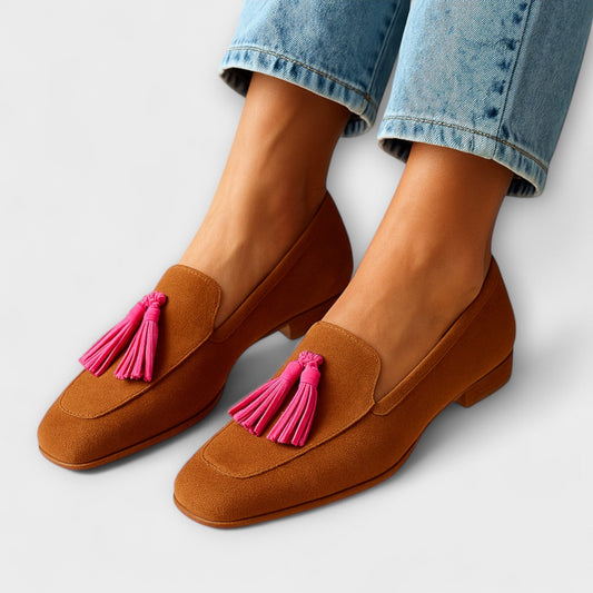 Pink Suede Moccasins with Decorative Pieces
