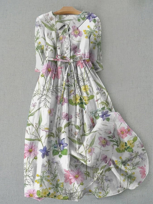 Dahlia - Summer A-Line Floral Dress with Waist Straps