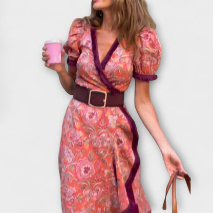 Elegant Pink Maxi Dresses with Short Sleeves