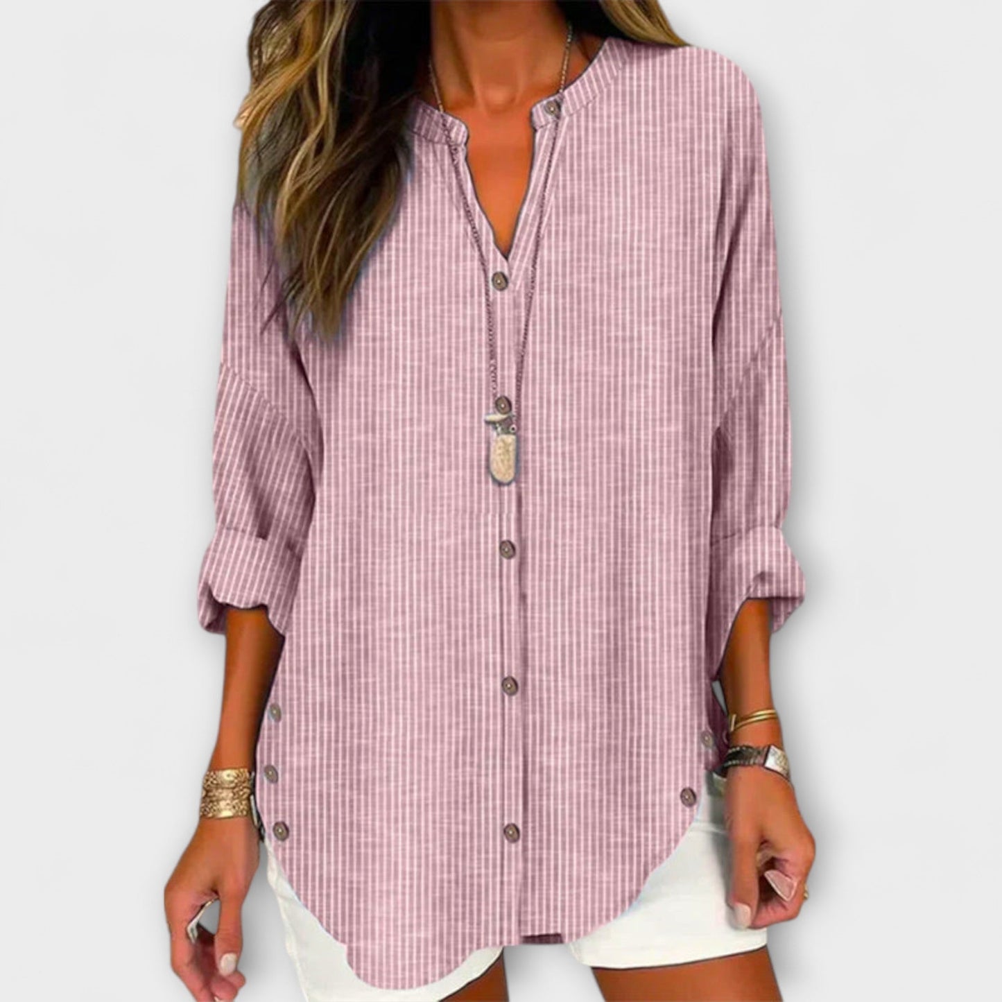 Lucida Top with V-Neck and Elegant Stripe Pattern