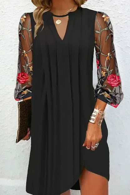 Rena™ | Elegant Mini Dress with V-Neck and Sheer Sleeves
